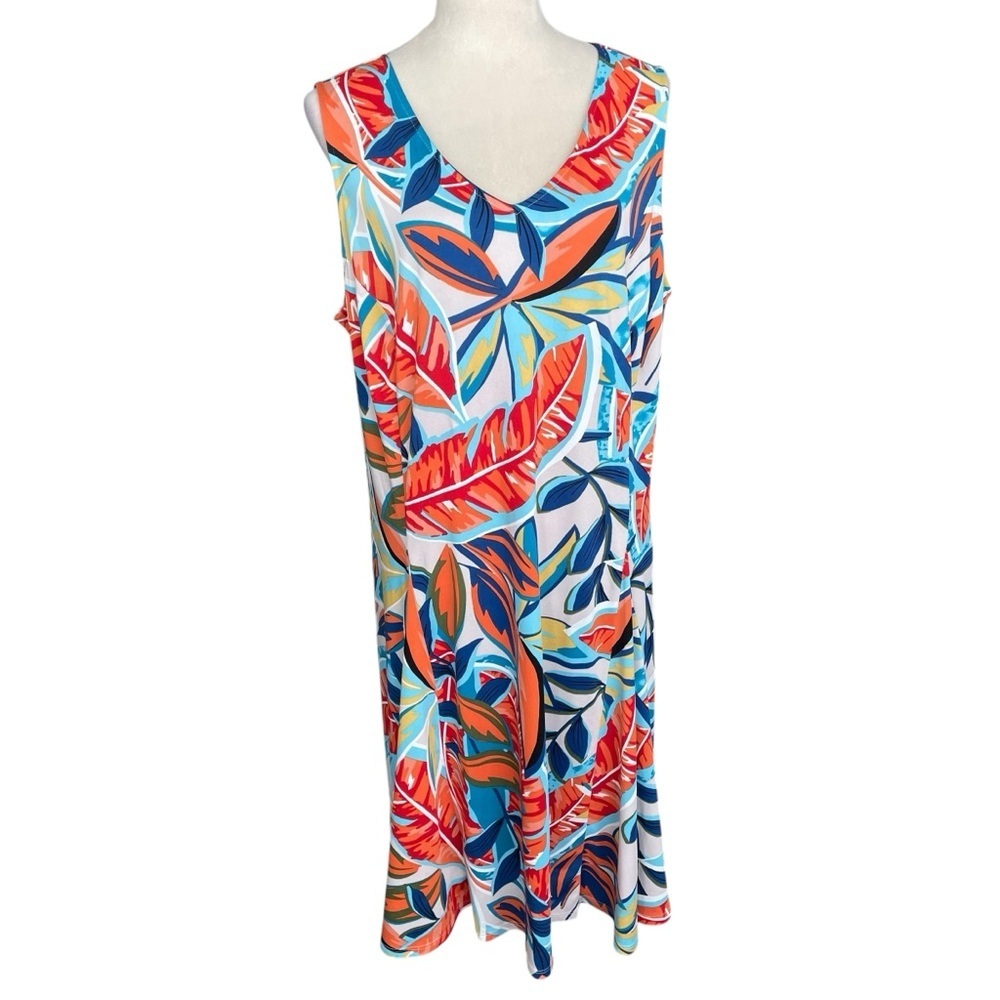 Kim Rogers Dress 2X Floral Resort Wear Tropical Beachy Coastal Chic Sundress